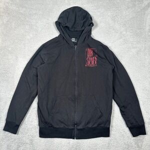 Quiksilver Mens Reversible Full Zip‎ Hoodie Black Ugly Christmas Sweater Snowman